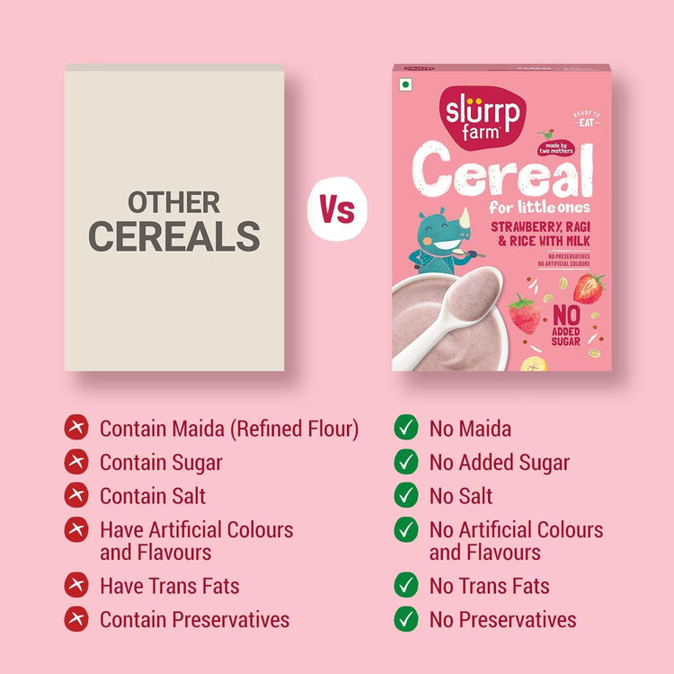 Slurrp Farm Cereal pack of 1 Strawberry, Ragi & Rice Cereal with Milk