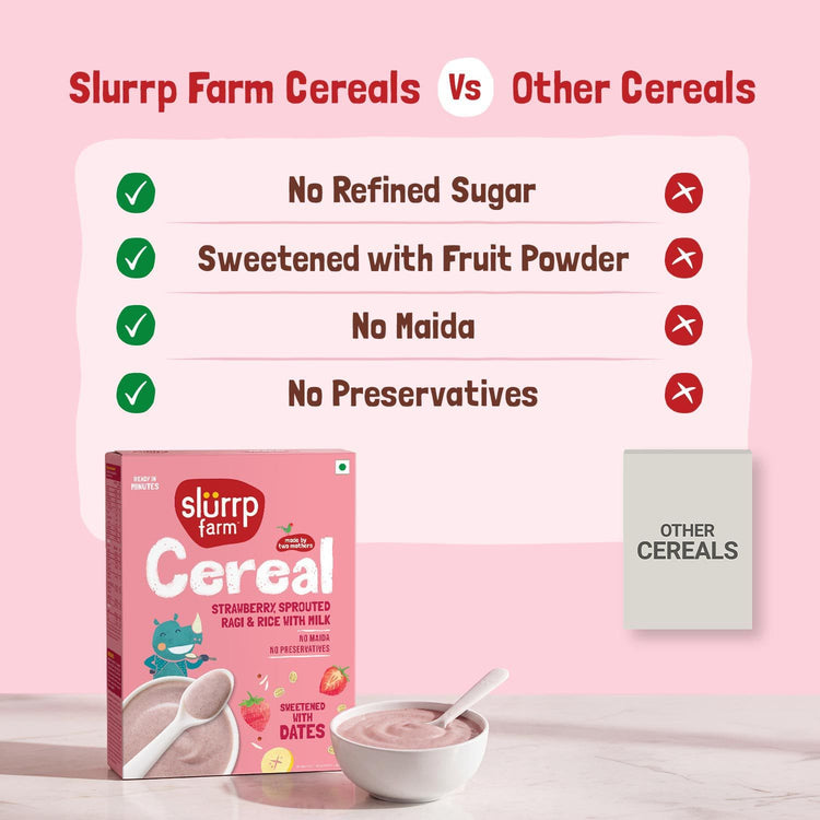 Slurrp Farm Cereal Strawberry, Ragi & Rice Cereal with Milk