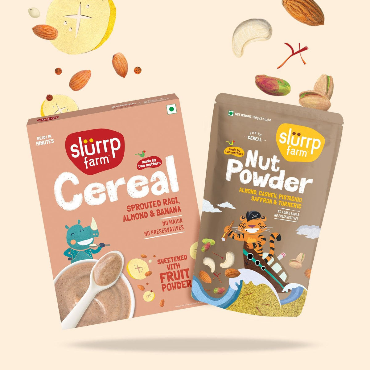 Slurrp Farm Cereal + Superfoods Ragi, Almond and Banana Cereal and Nut powder Combo