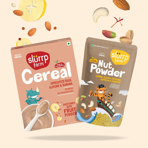 Slurrp Farm Cereal + Superfoods Ragi, Almond and Banana Cereal and Nut powder Combo