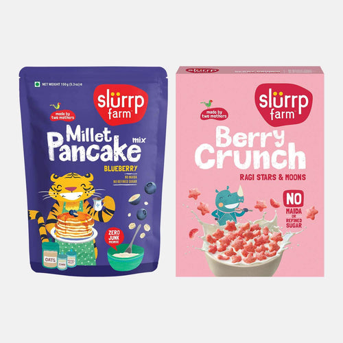 Slurrp Farm Berry Good Combo: Berry Crunch – Ragi Stars & Moons & Blueberry Millet Pancake