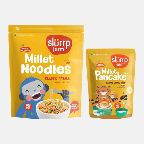 Slurrp Farm Millet Noodles – Classic Masala & Banana Choco-Chip Pancakes