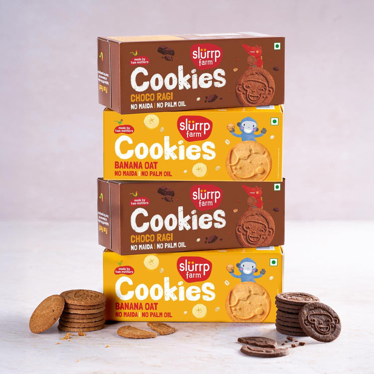 Slurrp Farm Cookies Choco Ragi and Banana Oat Cookies Combo Pack of 4