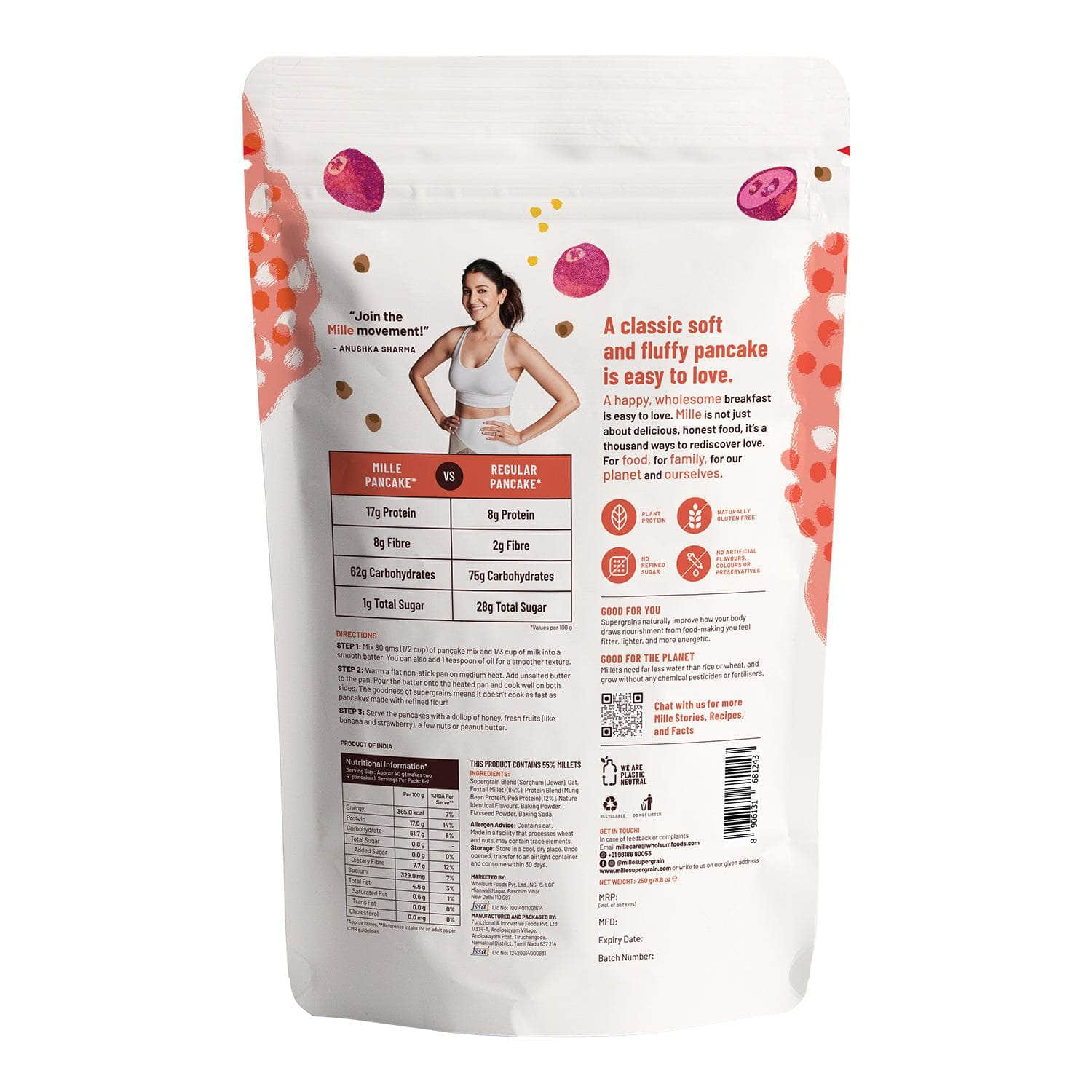 Mille Website Classic Pancake mix, 0 Sugar | No maida, 17g Protein