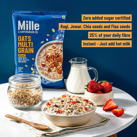 Mille Supergrain Multigrain Oats - Zero Sugar | Ragi, Jowar, Chia & Flax Seeds