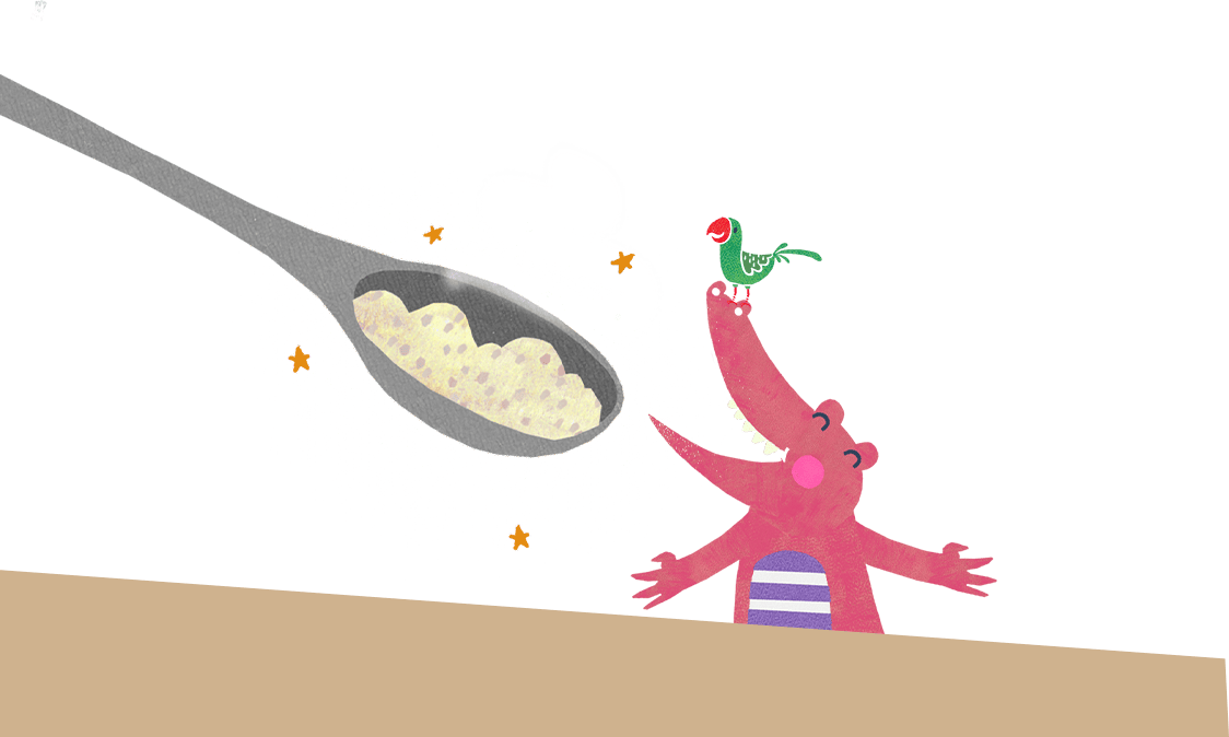 Happy characters with food