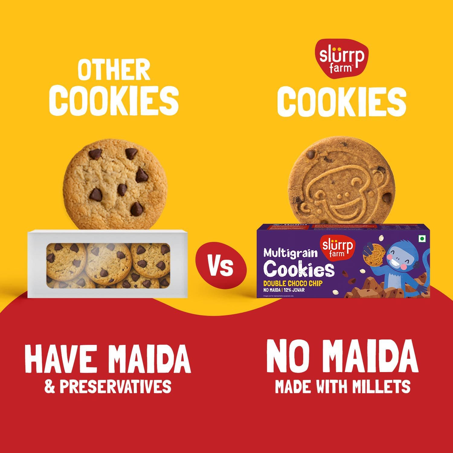 Slurrp Farm Cookies Double Choco Chip Cookies I Yummy Multigrain Biscuits