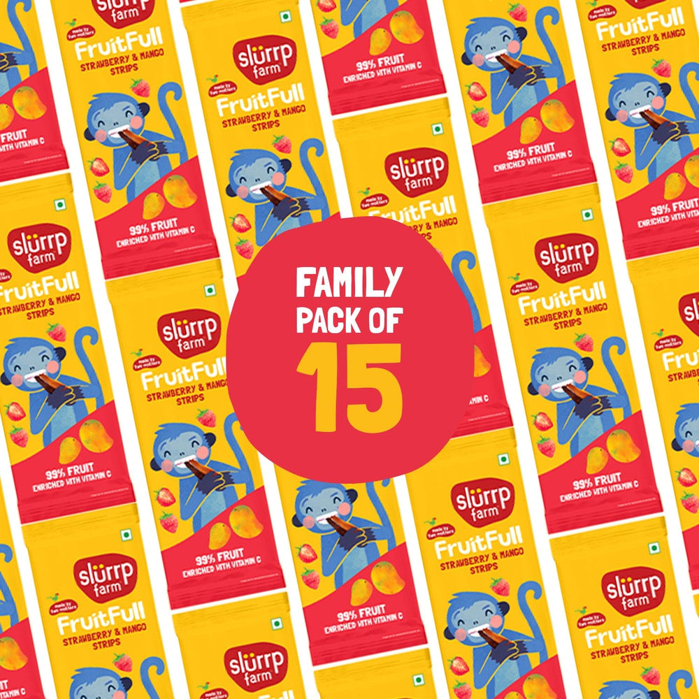 Made with 99% Fruit | FruitFull Strips - Family Pack of 15 | Strawberry and Mango