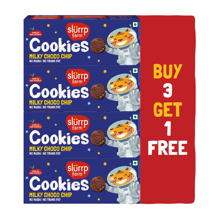Slurrp Farm Cookies Milky Choco Chip Cookies  | Buy 3 Get 1 Free | Super Saver Pack