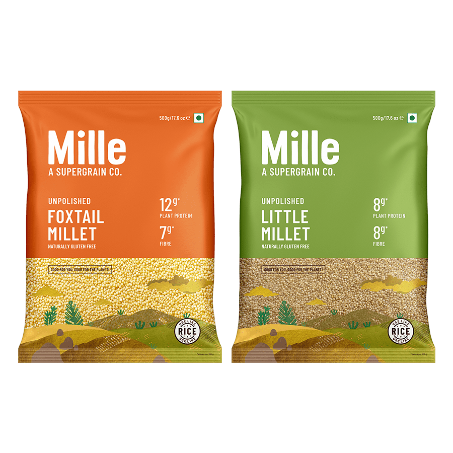 Mille Supergrain 100% Whole Grains (Rice Substitute) Combo - Little Millet & Foxtail Millet