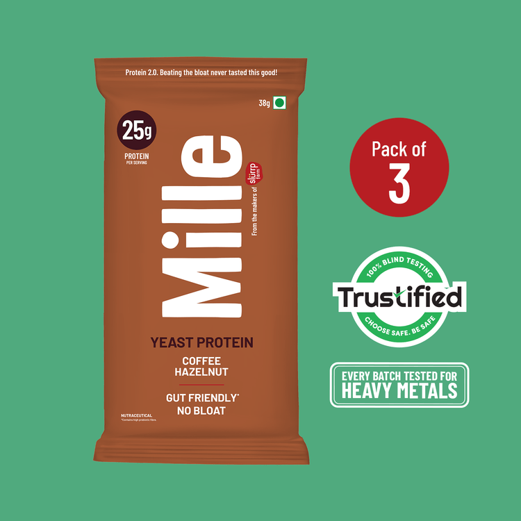 Slurrp Farm MSD Protein Mille Plant Protein | 25g/Scoop | Coffee-hazelnut | Fermented Yeast Protein | No Bloat I Vegan  | 38g Trial Pack (Pack of 3)