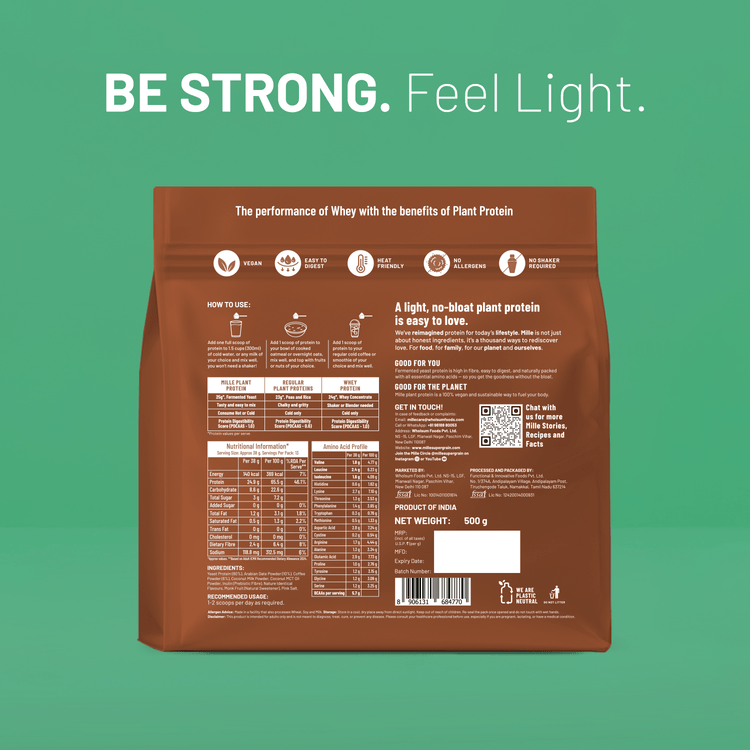 Slurrp Farm Mille Plant Protein | 25g/Scoop | Coffee Hazelnut | Fermented Yeast Protein | No Bloat I Vegan  | 500g