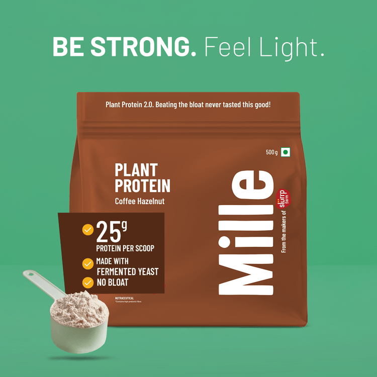 Slurrp Farm Mille Plant Protein | 25g/Scoop | Coffee Hazelnut | Fermented Yeast Protein | No Bloat I Vegan  | 500g