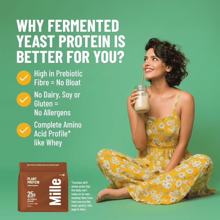 Slurrp Farm Mille Plant Protein | 25g/Scoop | Coffee Hazelnut | Fermented Yeast Protein | No Bloat I Vegan  | 500g