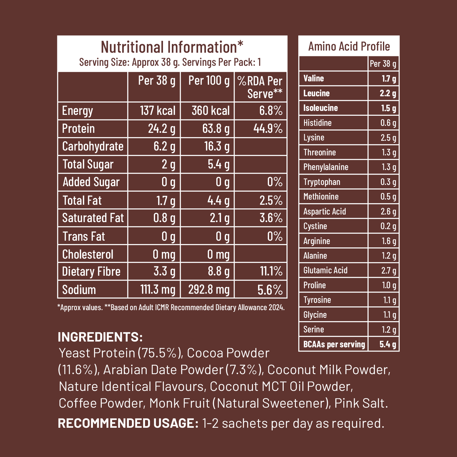 Slurrp Farm Mille Plant Protein | 24g/Scoop | Chocolate  | Fermented Yeast Protein | No Bloat I Vegan  | Trial Pack
