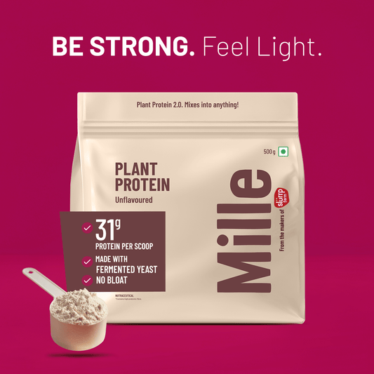 Slurrp Farm Mille Plant Protein | 31g/Scoop | Unflavoured | Fermented Yeast Protein | No Bloat I Vegan  | 500g