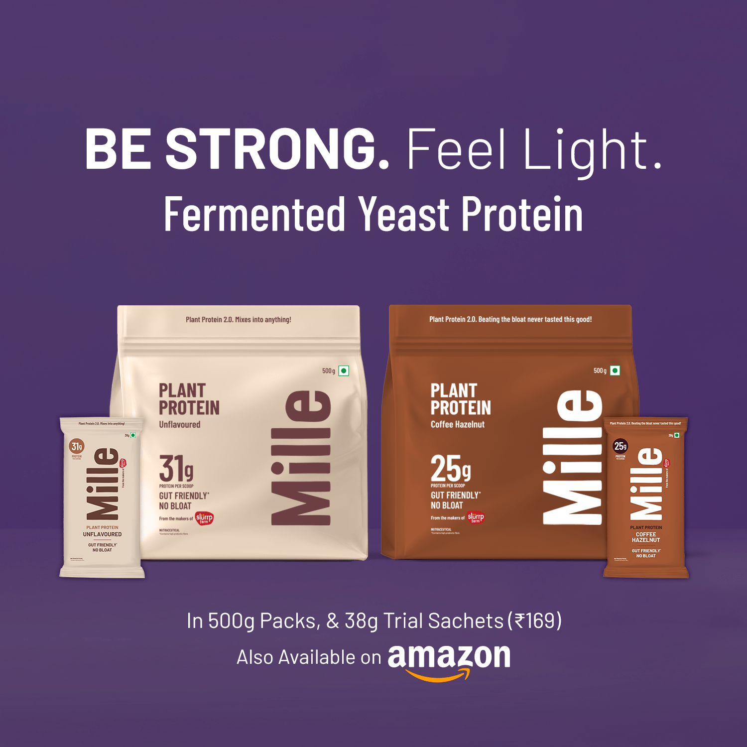 Slurrp Farm Mille Plant Protein | 25g/Scoop | Coffee Hazelnut | Fermented Yeast Protein | No Bloat I Vegan  | 500g
