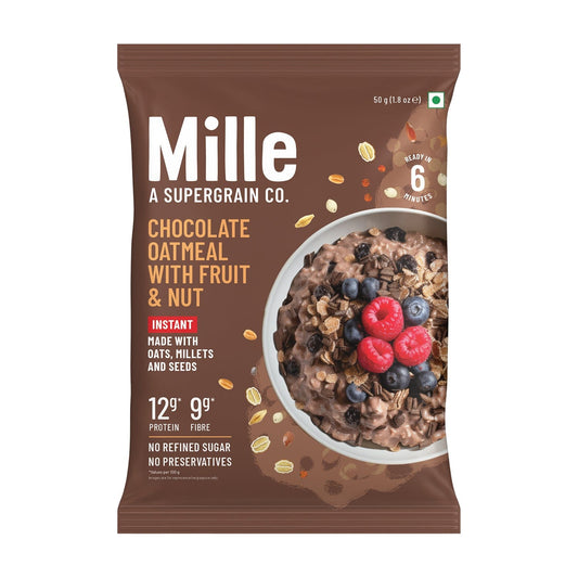 Mille Supergrain No Refined Sugar, Instant Chocolate Oatmeal with Fruit and Nut | Oats, Millets and Flax Seeds | Trial Pack