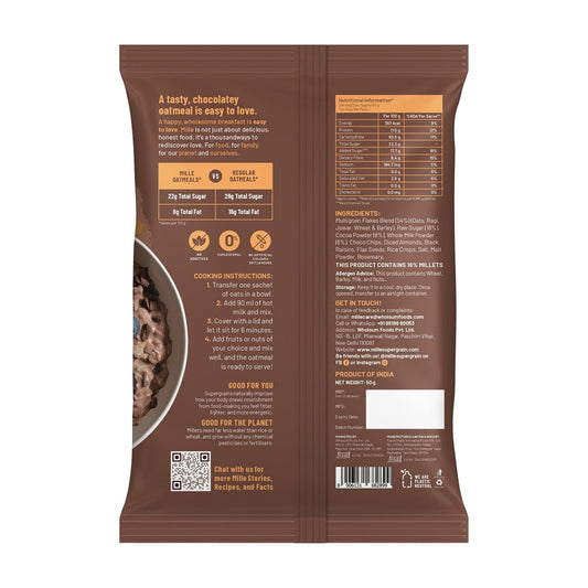 Mille Supergrain No Refined Sugar, Instant Chocolate Oatmeal with Fruit and Nut | Oats, Millets and Flax Seeds | Trial Pack