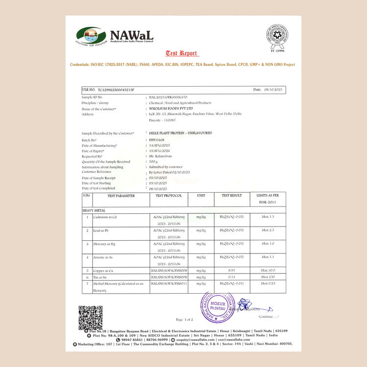 Mille Plant Protein | 31g/Scoop | Unflavoured | Fermented Yeast Protein | No Bloat I Vegan  | 38g Trial Pack