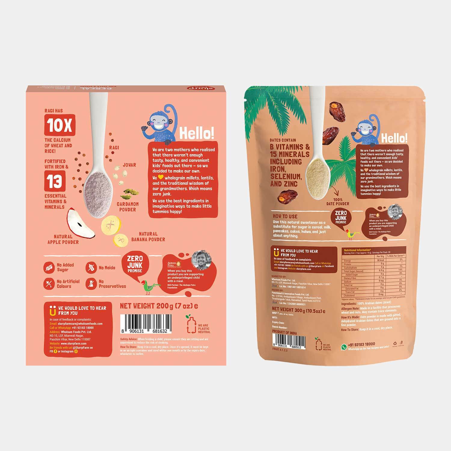 Slurrp Farm Toddler Cereals Ragi, Apple & Banana Cereal and Date powder Combo