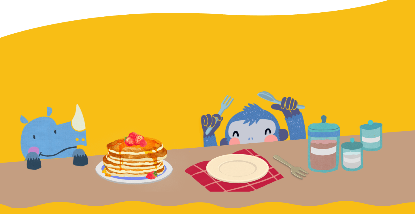 Happy characters with food