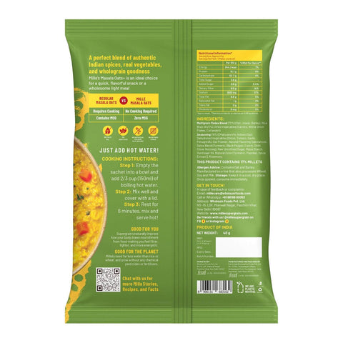 Mille Masala Oats+ Jowar with veggies | Instant, No MSG | 14% of your daily Fibre | Healthy evening snack or light meal