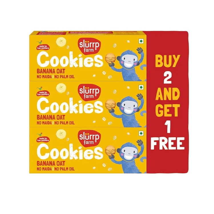 Slurrp Farm Cookies Banana Oat Cookies | Buy 2 Get 1 Free | Super Value Pack