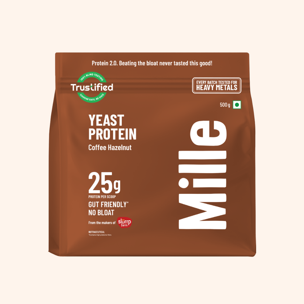 Mille Protein | 25g/Scoop | Coffee Hazelnut | Fermented Yeast Protein | No Bloat I Vegan  | 500g