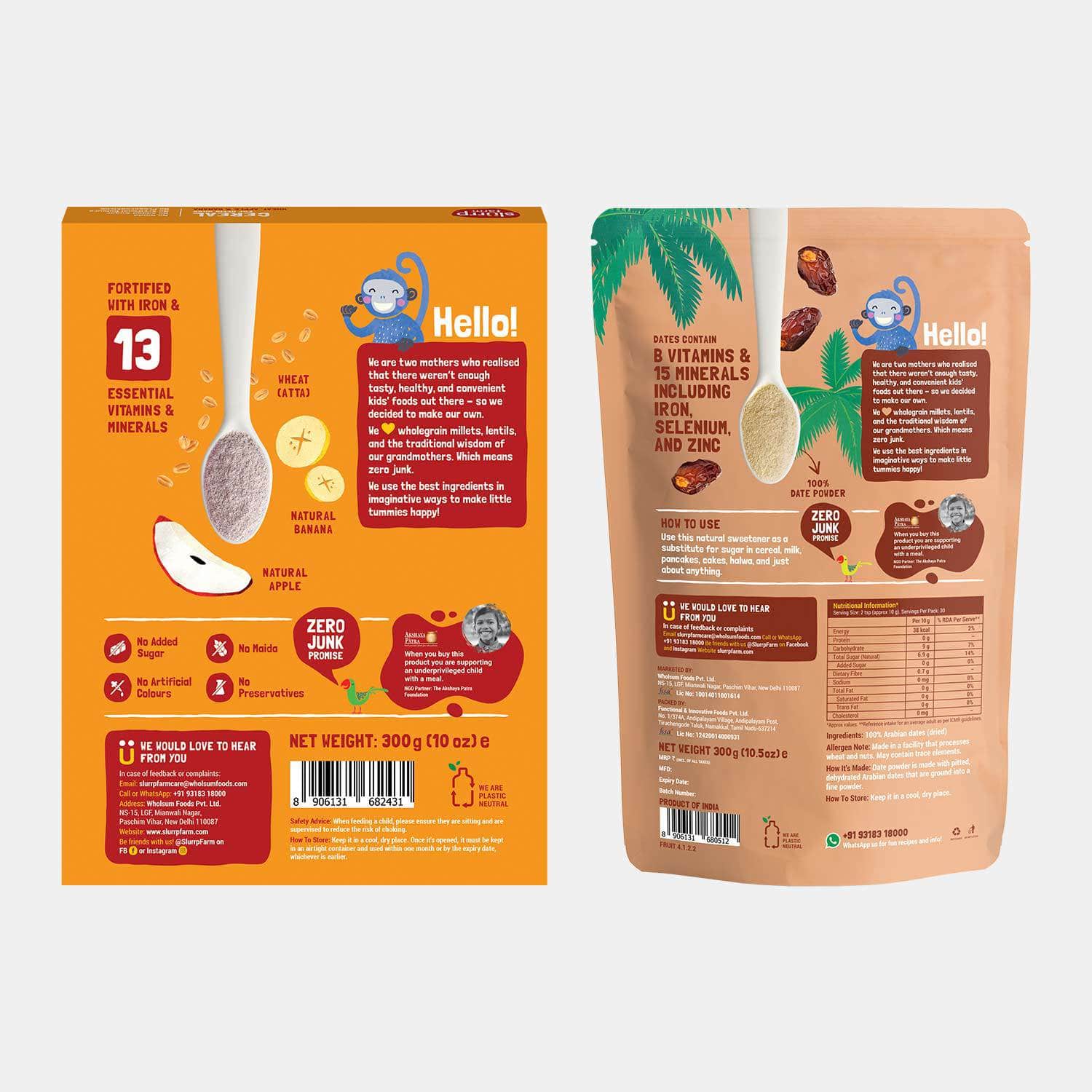 Slurrp Farm Toddler Cereals Wheat, Apple & Banana Cereal and Date Powder Combo