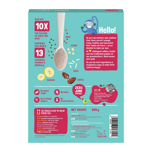Slurrp Farm Cereal pack of 1 Banana, Ragi and Rice Cereal with Milk