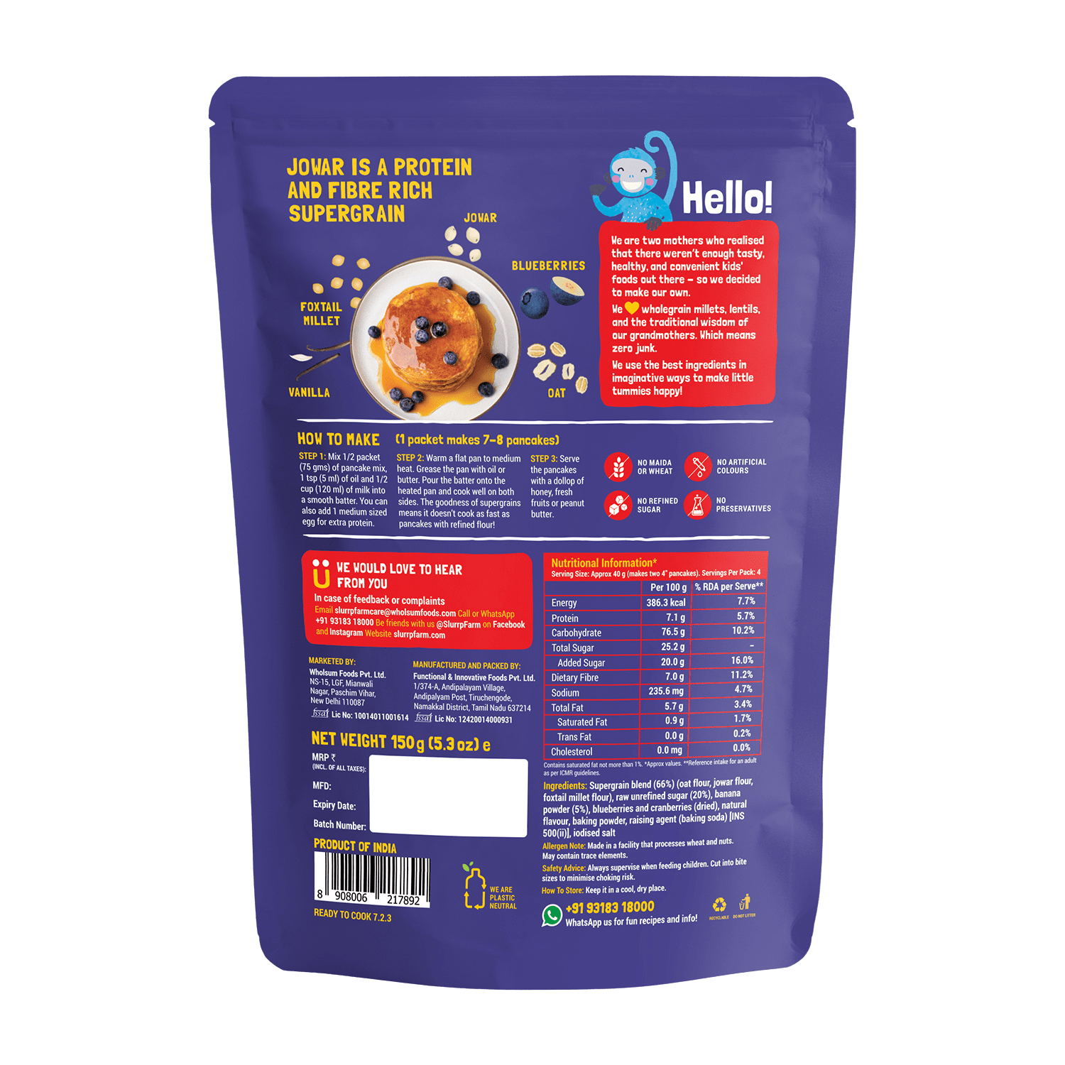 Slurrp Farm Blueberry & Classic Combo: Millet Pancake (Pack of 2)