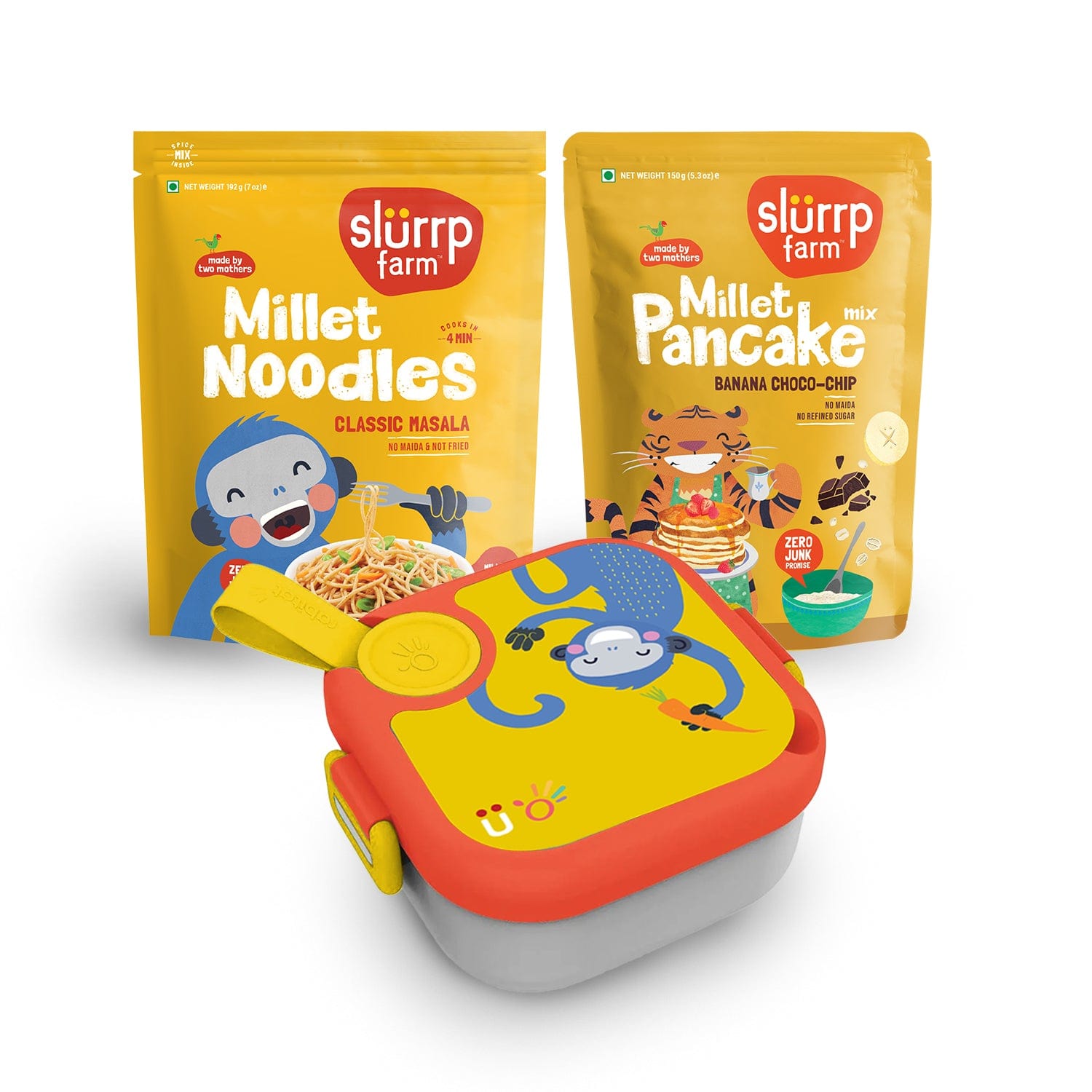 Slurrp Farm wk_wallet Rabitat Lunch Mate,  Banana Choco-Chip Pancake, Classic Masala Millet Noodles Combo