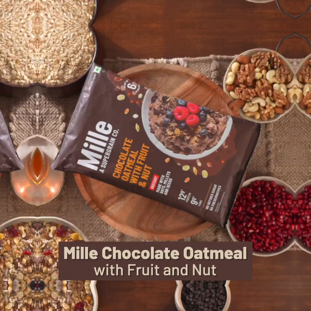 Mille High-Protein Chocolate Oatmeal with Fruits & Nuts | Healthy, High-Fiber Breakfast 400g