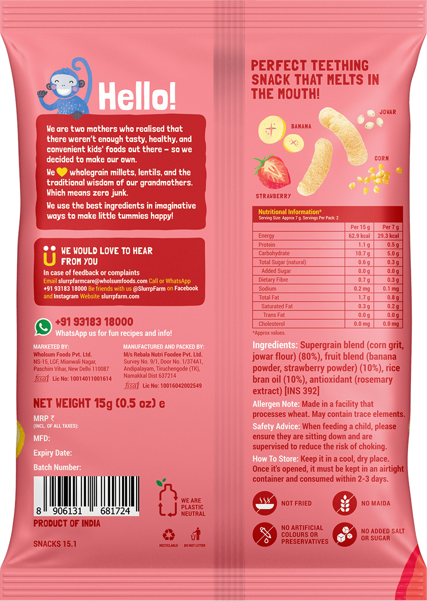 Teething Millet Puffs - Strawberry Flavour