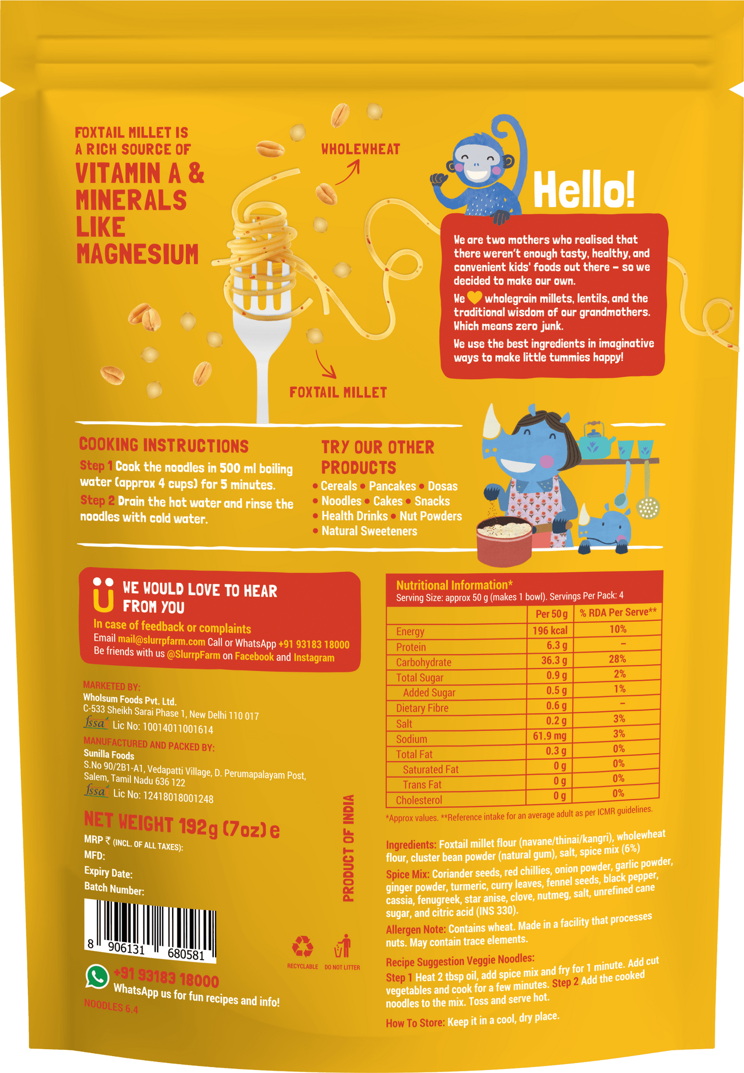 Slurrp Farm pack of 1 Millet Noodles - Classic Masala